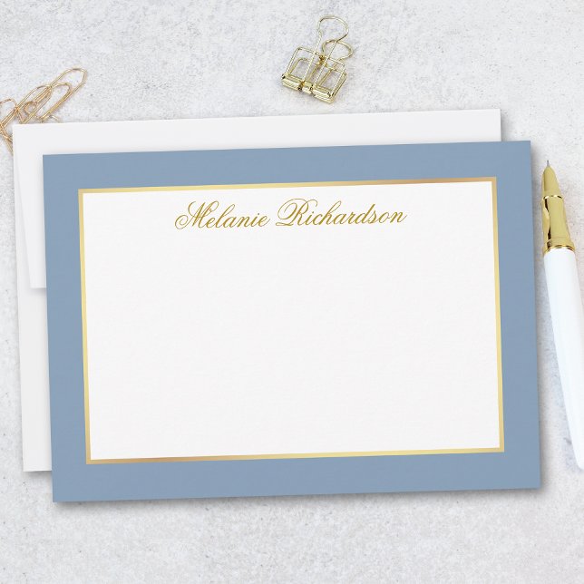Elegant Dusty Blue Gold Frame - Choose Size - Card (Customize to change text color, add more text or to change color of back of card.)