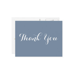 Elegant Dusty Blue Gold Script Wedding Thank You Postcard