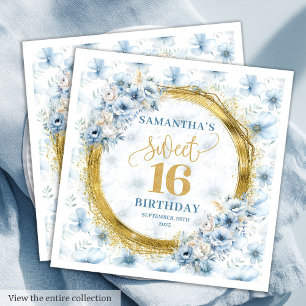 Elegant Dusty Blue Gold Sweet Sixteen Napkins