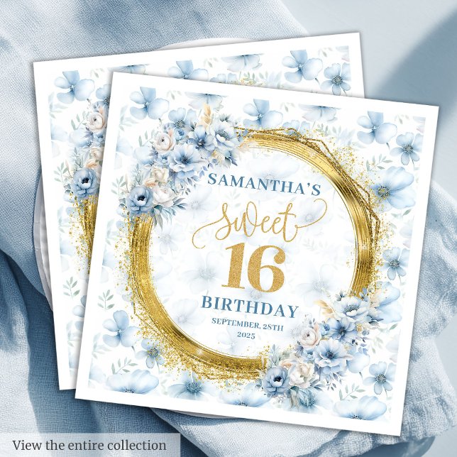 Elegant Dusty Blue Gold Sweet Sixteen Napkins (Elegant Dusty Blue Gold Sweet Sixteen Napkins)