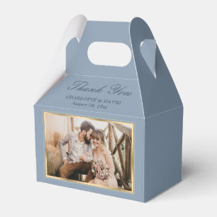 Elegant Dusty Blue Gold Wedding Photo Thank You Favour Box