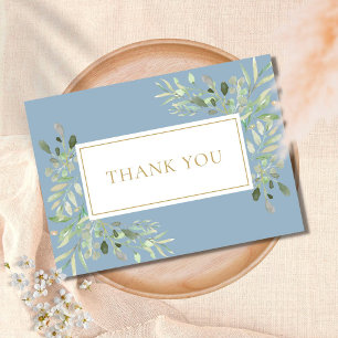 Elegant Dusty Blue Greenery Baptism Christening Thank You Card