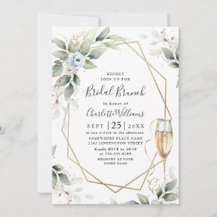 Elegant Dusty Blue  Greenery Bridal Brunch Invitat Invitation