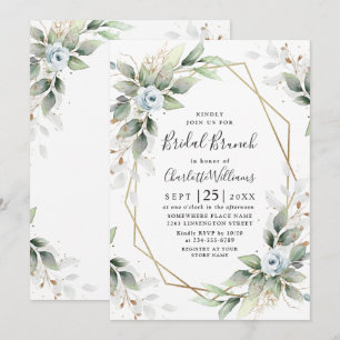 Elegant Dusty Blue  Greenery Bridal Brunch Invitation