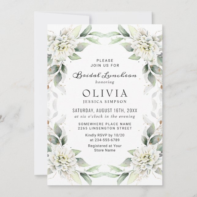 Elegant Dusty Blue Greenery Bridal Luncheon Invitation (Front)