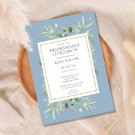 Elegant Dusty Blue Greenery Bridesmaids Luncheon Invitation<br><div class="desc">Featuring delicate watercolor greenery leaves on a dusty blue background,  this chic bridesmaids luncheon invitation can be personalized with your special celebration event information. Designed by Thisisnotme©</div>