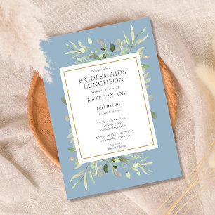 Elegant Dusty Blue Greenery Bridesmaids Luncheon Invitation