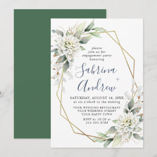 Elegant Dusty Blue Greenery Engagement Party Invitation