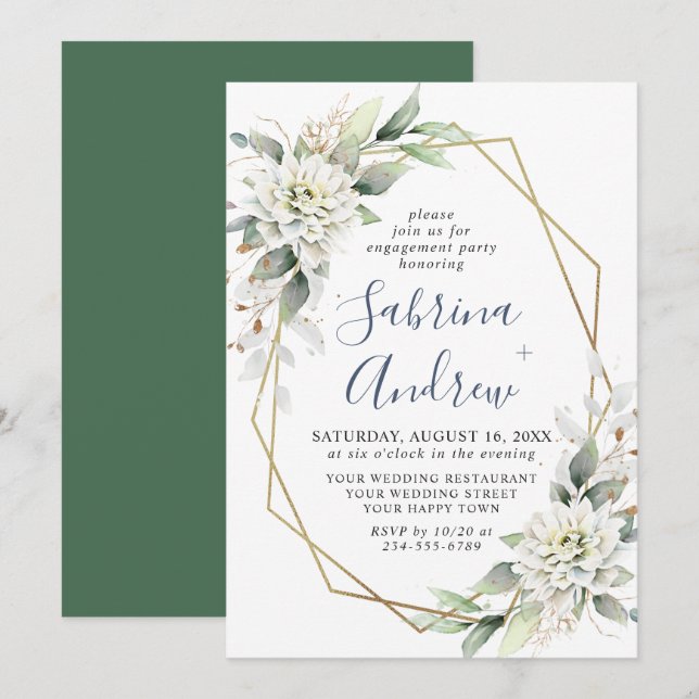 Elegant Dusty Blue Greenery Engagement Party Invitation (Front/Back)