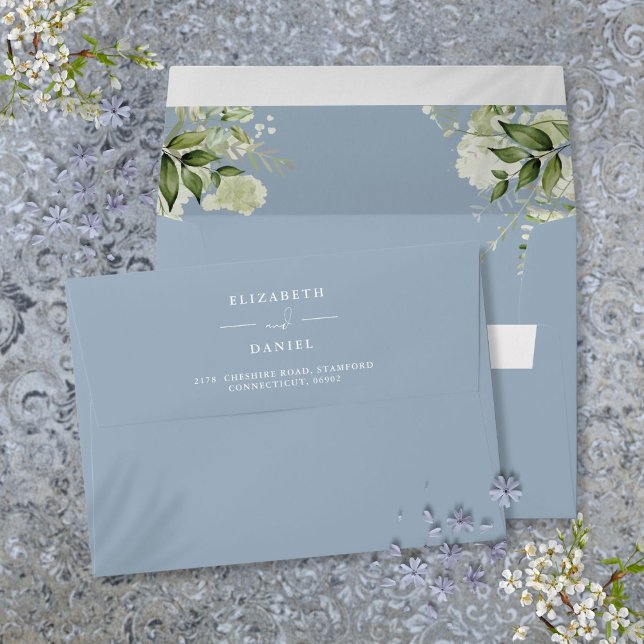 Elegant Dusty Blue Greenery Floral Wedding Envelope (Elegant Dusty Blue Greenery Floral Wedding Envelope)