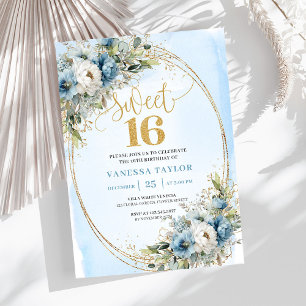 Elegant Dusty Blue Greenery Sweet 16th Birthday  Invitation