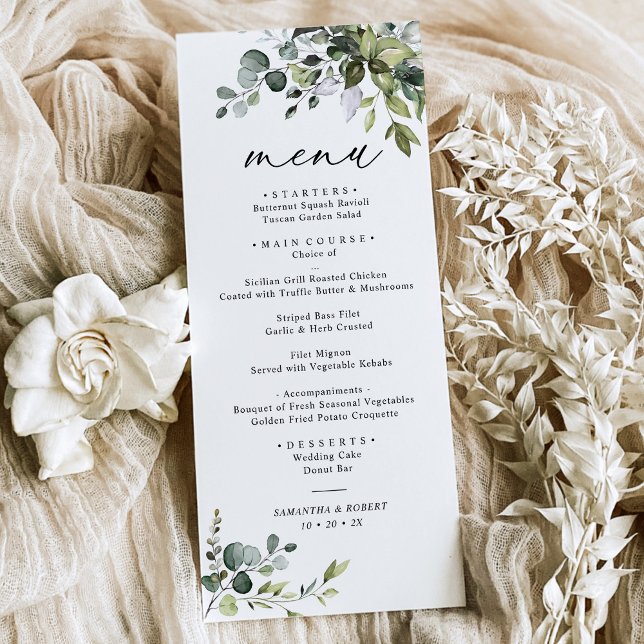 Elegant Dusty Blue Greenery Wedding Menu (Creator Uploaded)