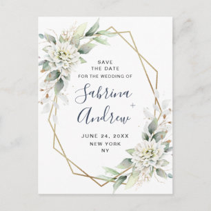 Elegant Dusty Blue  Greenery Wedding Save the Date Postcard