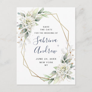 Elegant Dusty Blue Greenery Wedding Save the Date Postcard