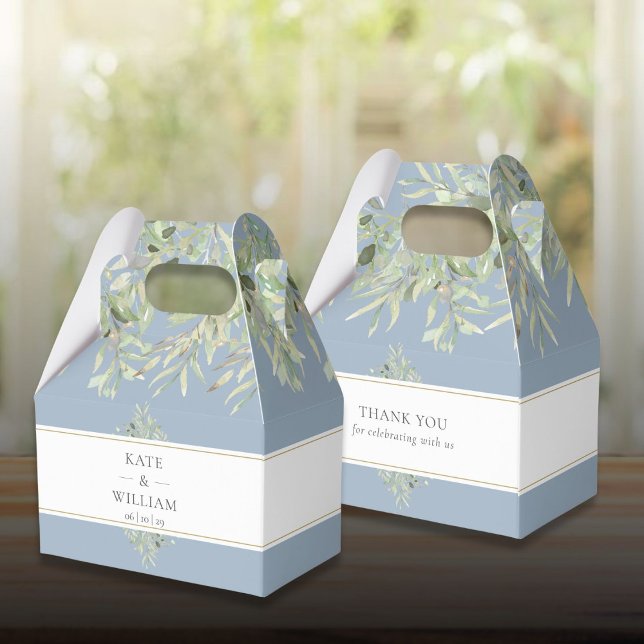 Elegant Dusty Blue Greenery Wedding Thank You Favour Box (Elegant Dusty Blue Greenery Wedding Thank You Favor Boxes)