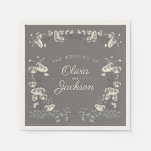 Elegant dusty blue grey and white floral wedding napkin