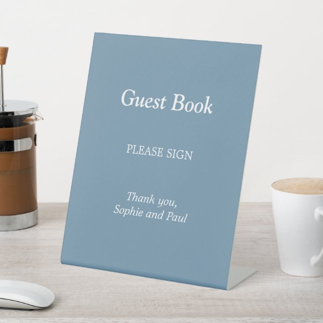 Elegant Dusty Blue Guest Book Pedestal Sign (In SItu)
