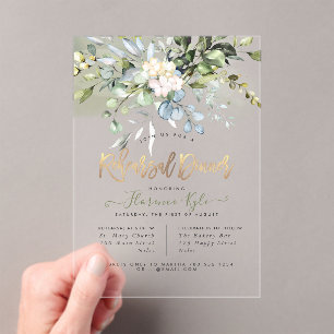 Elegant Dusty Blue Gum Eucalyptus Rehearsal Dinner Acrylic Invitations