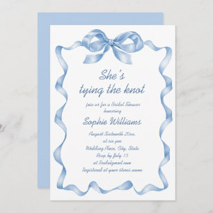 Elegant Dusty Blue Hand Drawn Bow Bridal Shower Invitation