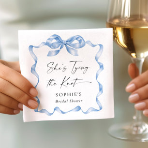 Elegant Dusty Blue Hand Drawn Bow Bridal Shower Napkin