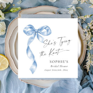 Elegant Dusty Blue Hand Drawn Bow Bridal Shower Napkin