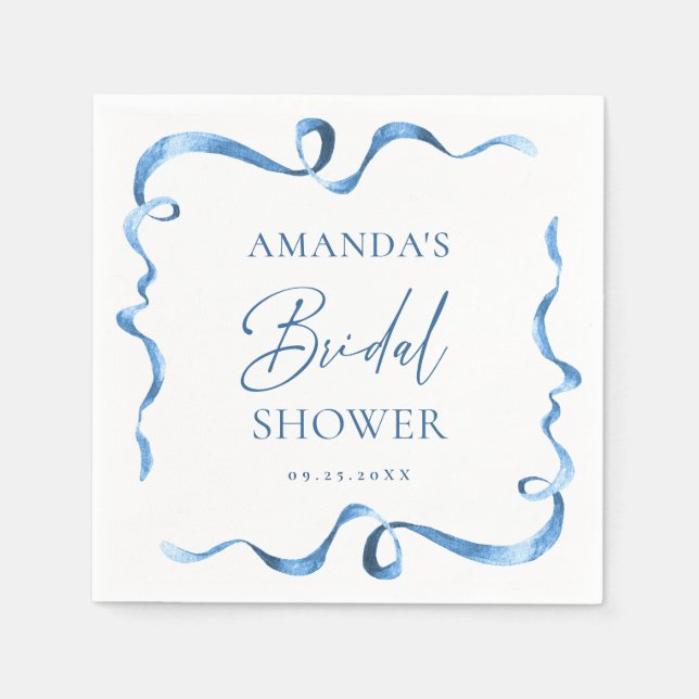 Elegant Dusty Blue Hand Drawn Bow Bridal Shower Napkin (Front)