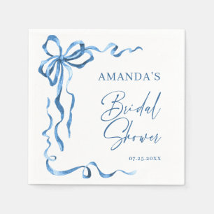 Elegant Dusty Blue Hand Drawn Bow Bridal Shower Napkin
