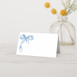 Elegant Dusty Blue Hand Drawn Bow Bridal Shower Place Card