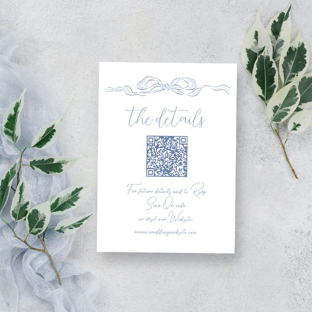 Elegant Dusty Blue Hand Drawn Bow QR Code Details Enclosure Card (Elegant Dusty Blue Hand Drawn Bow QR Code Details Enclosure Card)