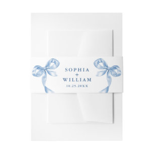 Elegant Dusty Blue Hand Drawn Bow Wedding Invitation Belly Band