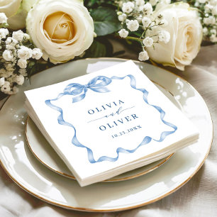 Elegant Dusty Blue Hand Drawn Bow Wedding Napkin
