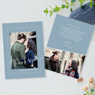 Elegant Dusty Blue Hand-Lettered Wedding Thank You Card