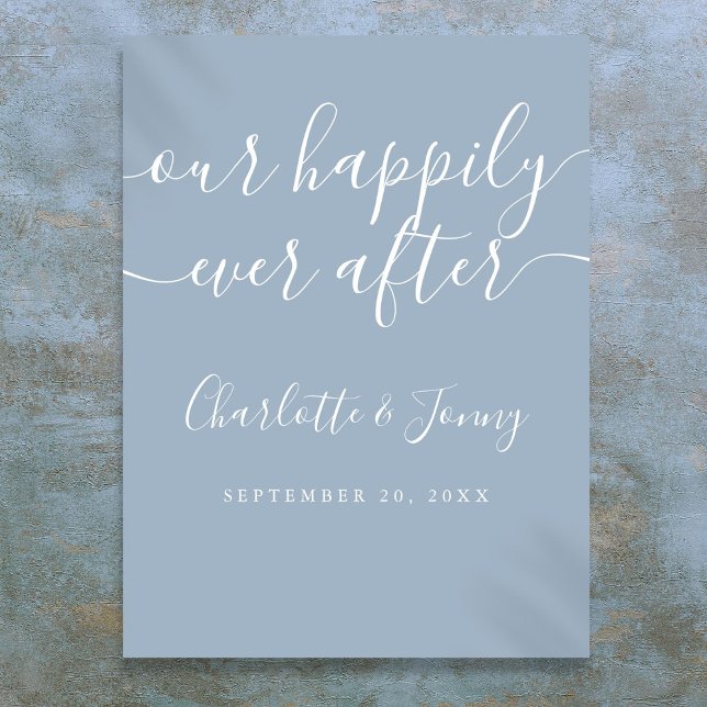 Elegant Dusty Blue Happily Ever After Wedding Sign (Elegant Dusty Blue Happily Ever After Wedding Sign)
