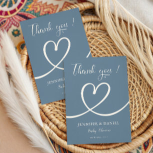 Elegant Dusty Blue Heart Minimal Thank You Card