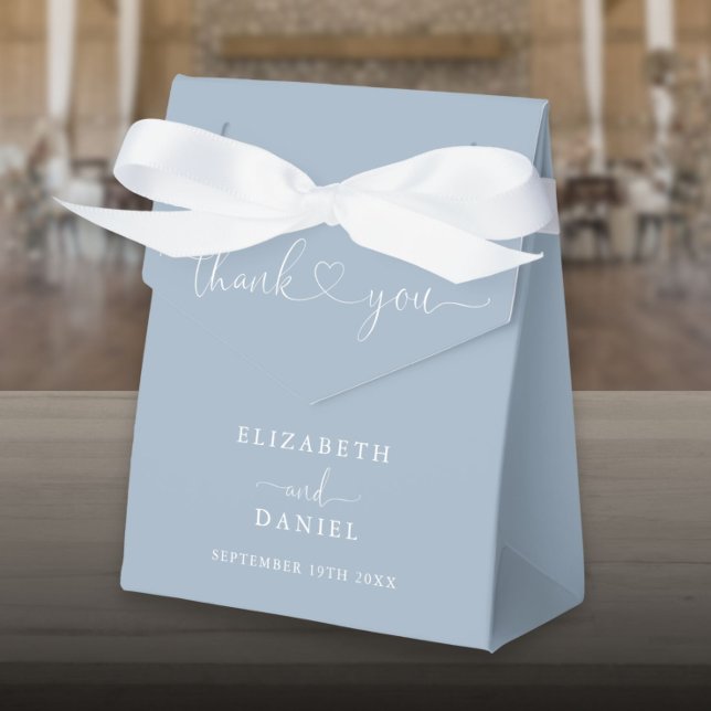 Elegant Dusty Blue Heart Script Wedding Favour Box (Elegant Dusty Blue Heart Script Wedding Favor Box)