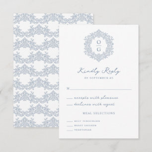Elegant Dusty Blue Heirloom Crest Wedding RSVP Card