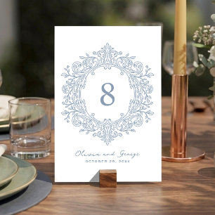 Elegant Dusty Blue Heirloom Wedding Table Number