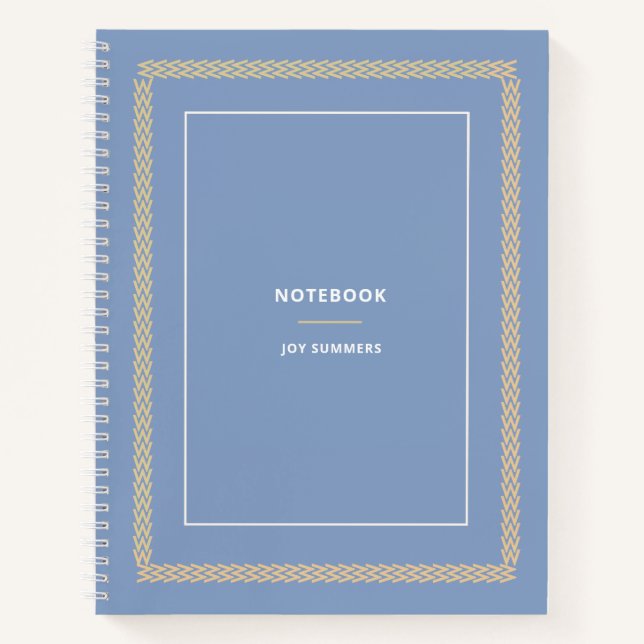 Elegant Dusty Blue Herringbone Notebook Planner  (Front)