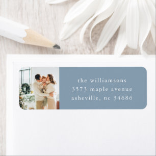 Elegant Dusty Blue Holiday Photo Return Address