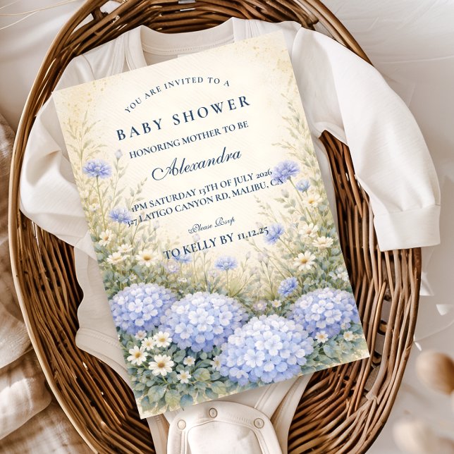 Elegant Dusty Blue Hydrangea Garden Baby Shower Invitation (Creator Uploaded)