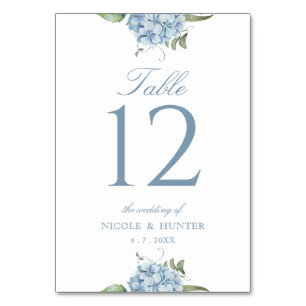 Elegant Dusty Blue Hydrangea Wedding Table Number