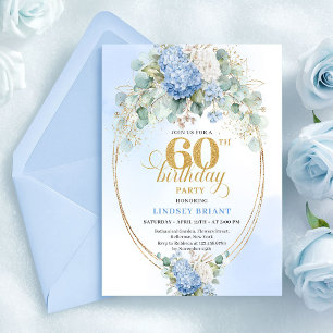Elegant Dusty Blue Hydrangeas 60th Invitation