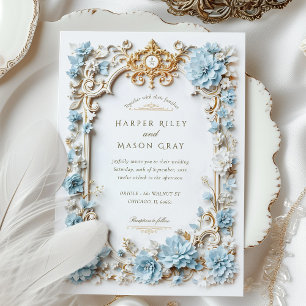 Elegant Dusty Blue Hydrangeas Faux Embossed Invitation