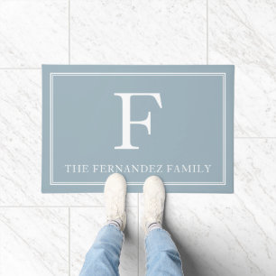 Elegant Dusty Blue Initial Family Name Doormat