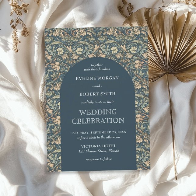 Elegant dusty blue ivory floral Art Nouveau Invitation (Elegant dusty blue ivory floral Art Nouveau Invitation)