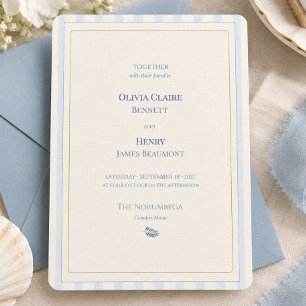 Elegant Dusty Blue Ivory Gold Wedding Invitation