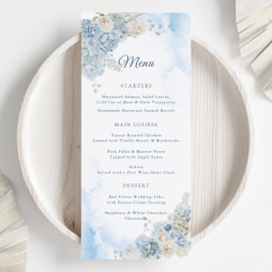 Elegant Dusty Blue Ivory Rose Flowers Wedding Menu
