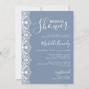 Elegant Dusty Blue Lace Bridal Shower Invitation