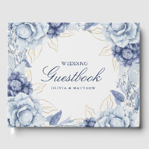 Elegant Dusty Blue & Light Blue Floral  Wedding  Guest Book