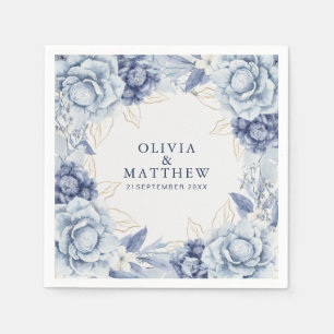 Elegant Dusty Blue & Light Blue Floral Wedding Napkin